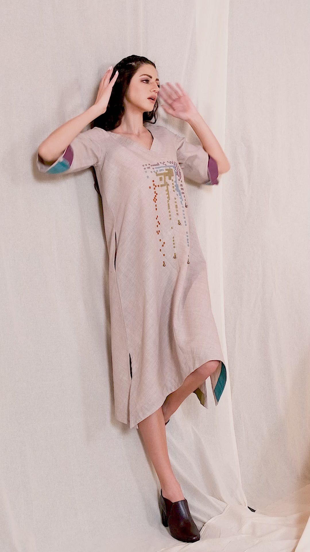 Grey Organic Khadi Mosaic Reversible Dress