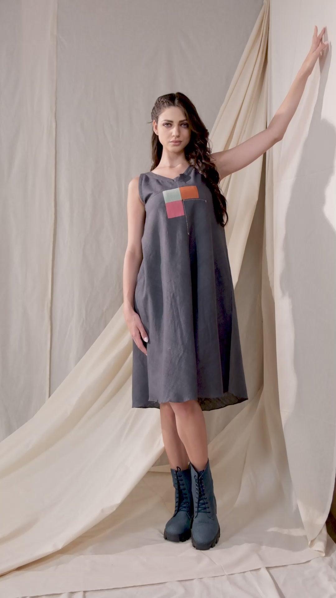 Square Symphony Black Khadi Reversible Dress