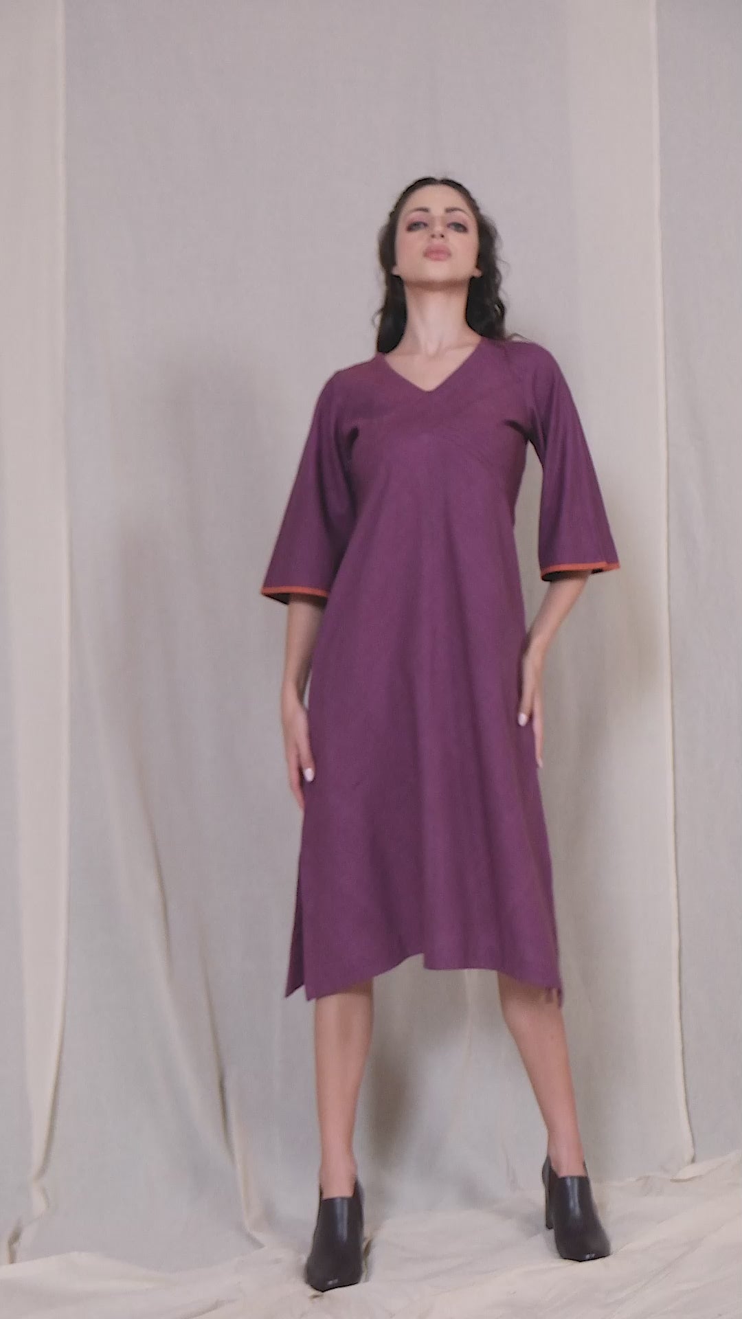 Purple Organic Khadi Pintuck Asymmetric Dress