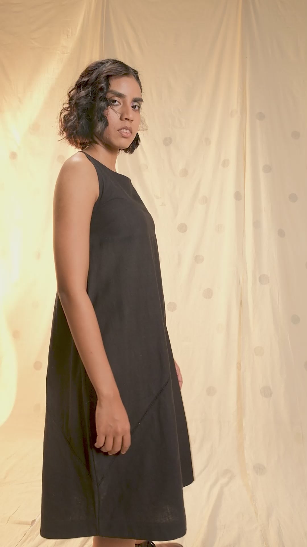 Black Organic Khadi Sleeveless Midi Dress
