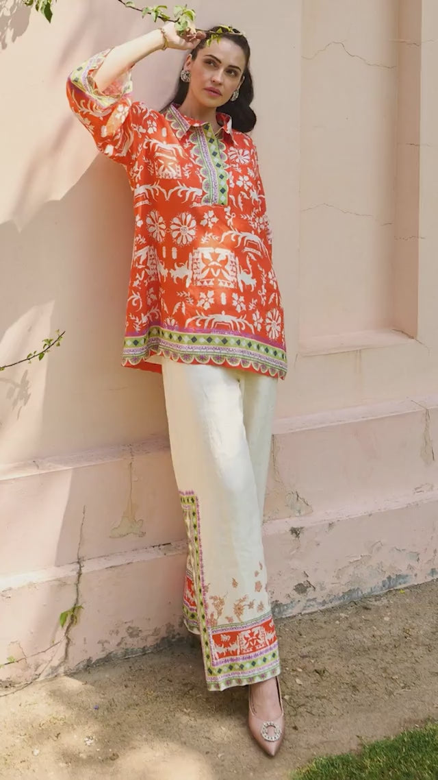 Marcia Orange Printed Linen Co-Ord Set