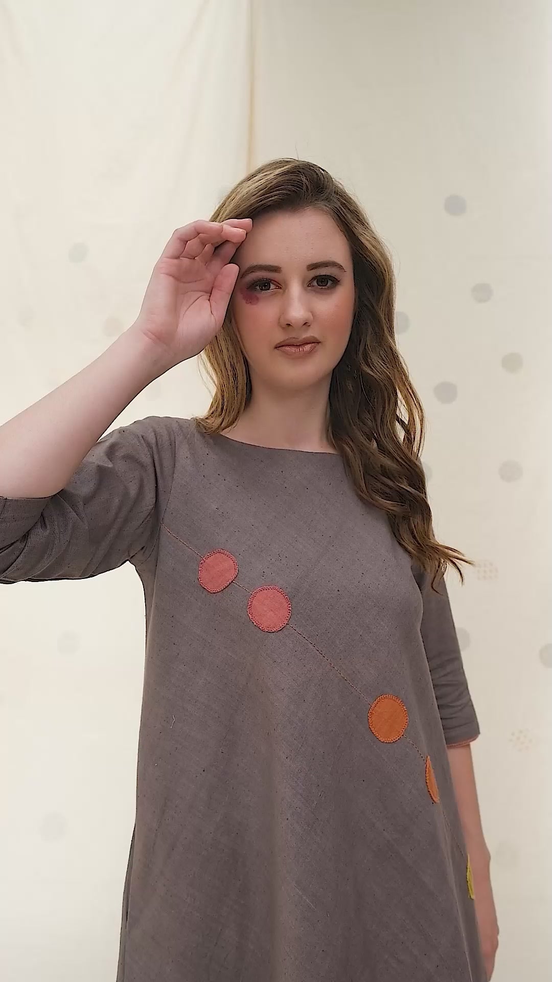 Grey Organic Khadi Polka Appliqué Short Dress
