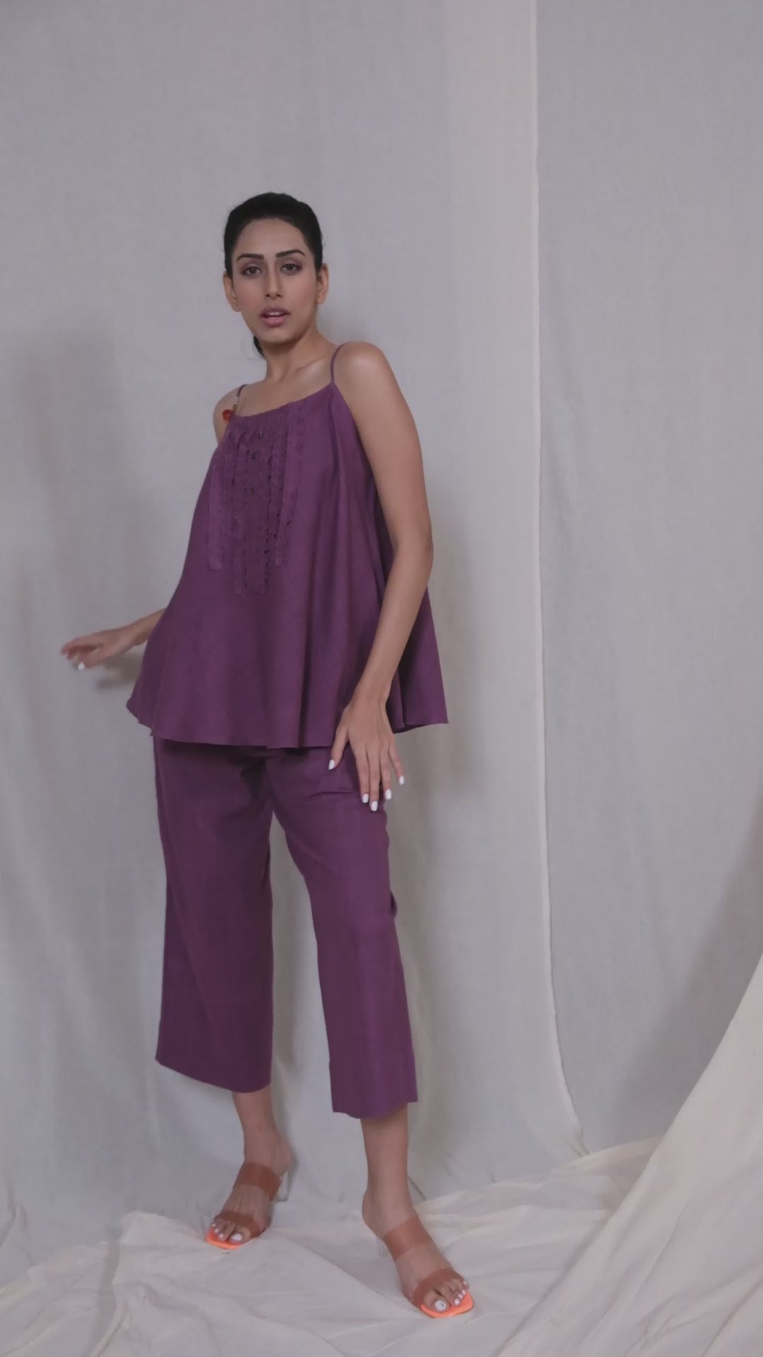 Purple Organic Khadi Frilled Co-Ord Set