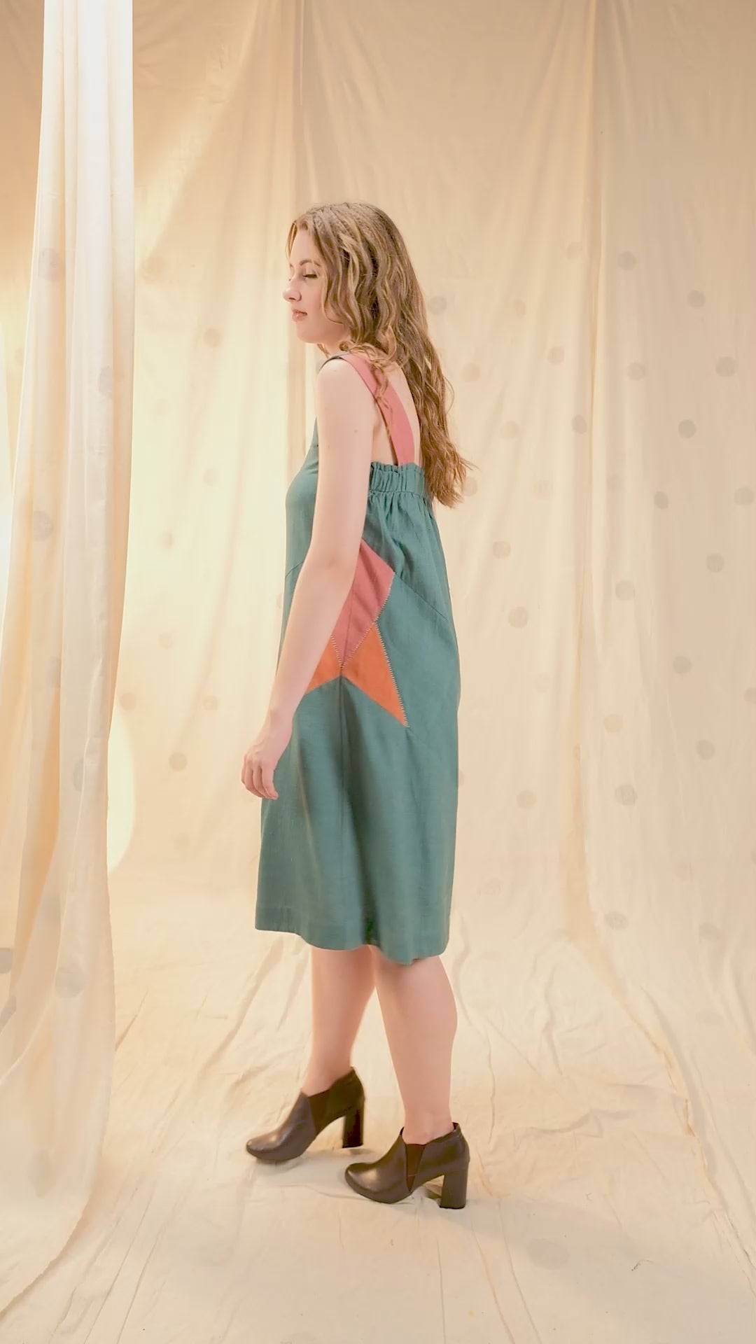 Teal Organic Khadi Big Star Appliqué Dress