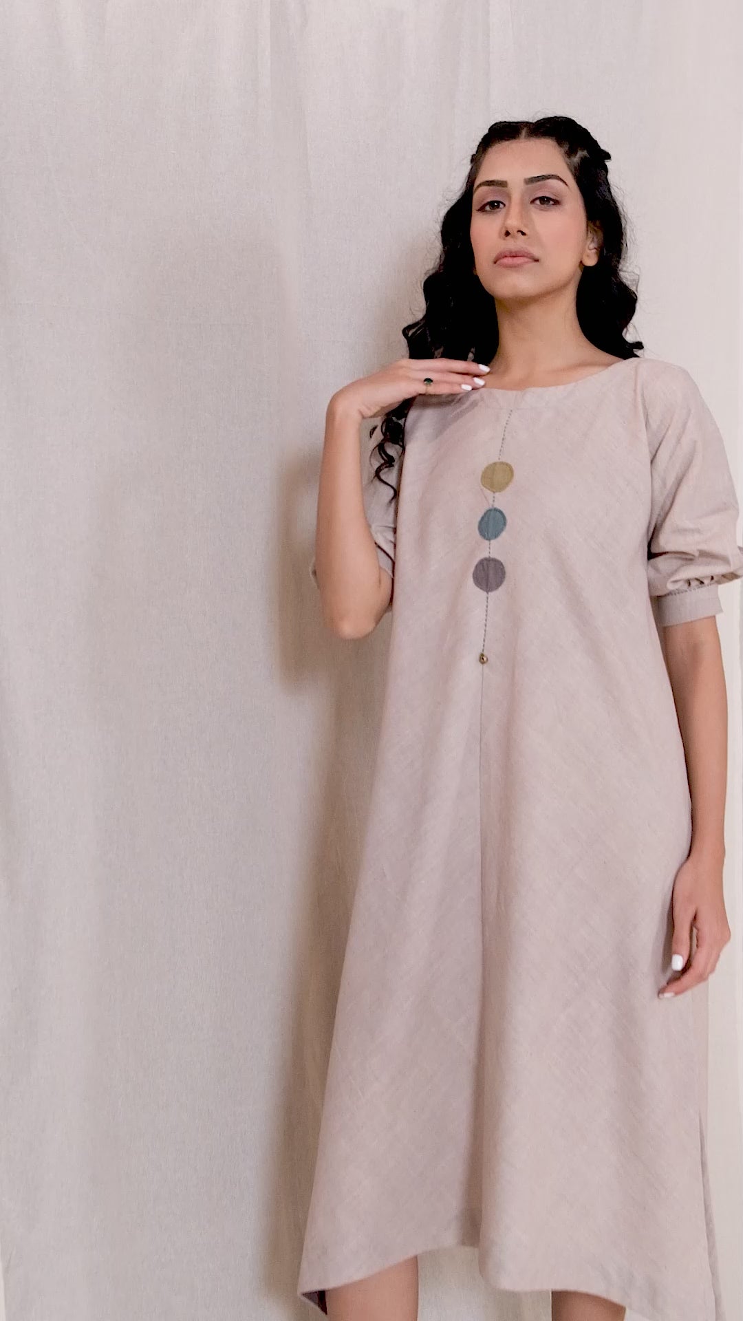 Grey Organic Khadi Embroidered Reversible Dress