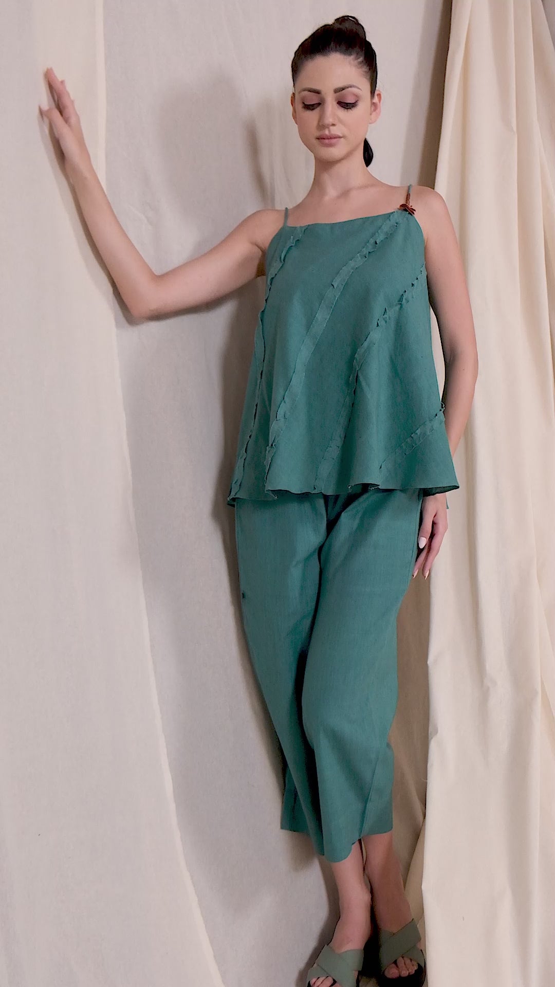 Teal Organic Khadi Spaghetti Co-Ord Set