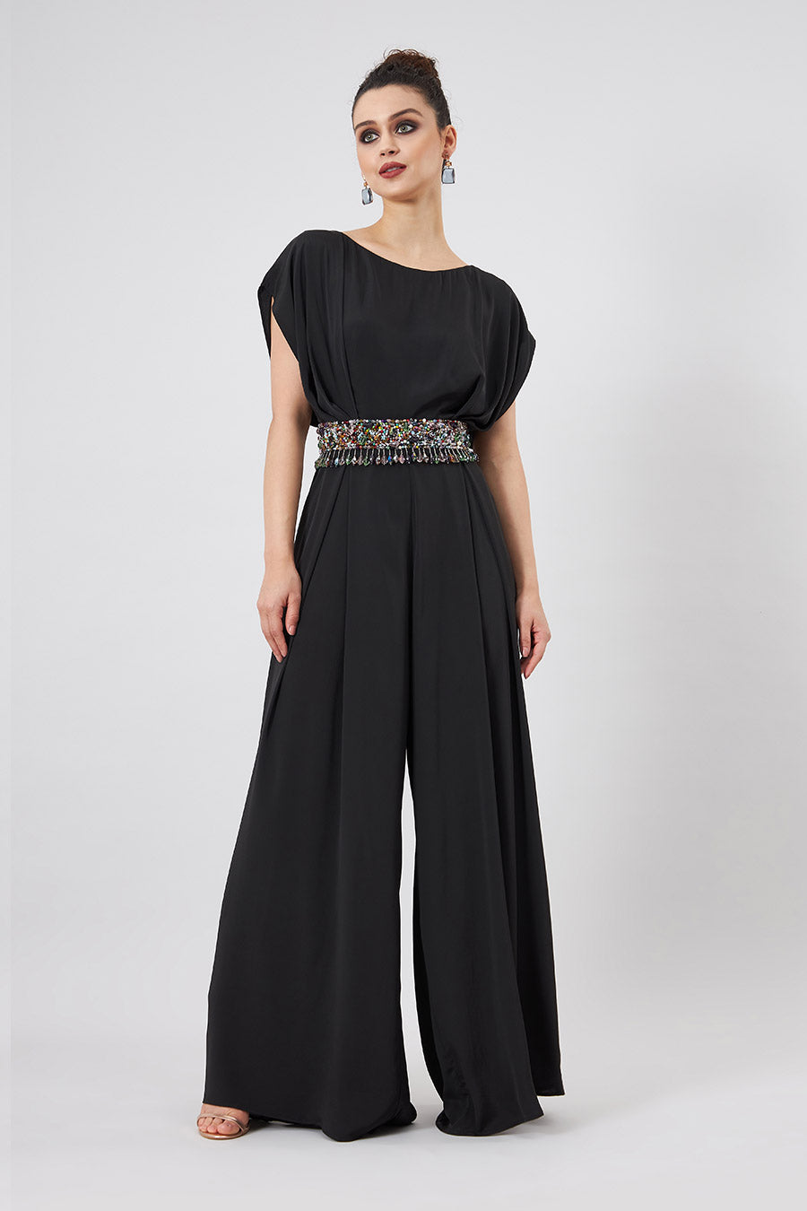 Sara Black Jumpsuit With Embellished Belt