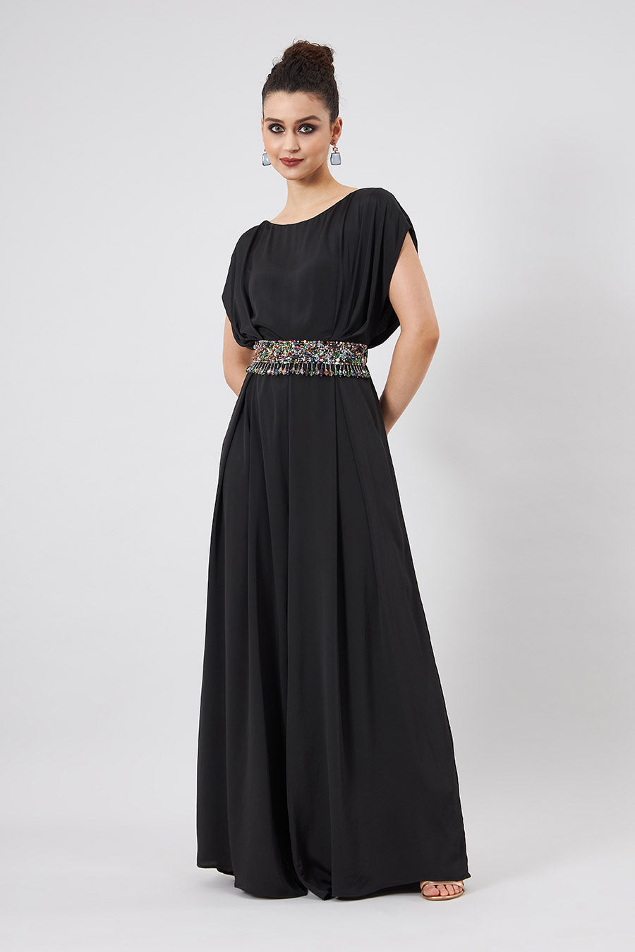 Sara Black Jumpsuit With Embellished Belt