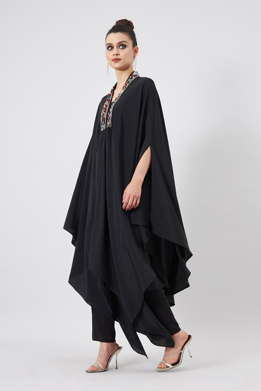 Crystal Embellished Black Kaftan & Pant Set