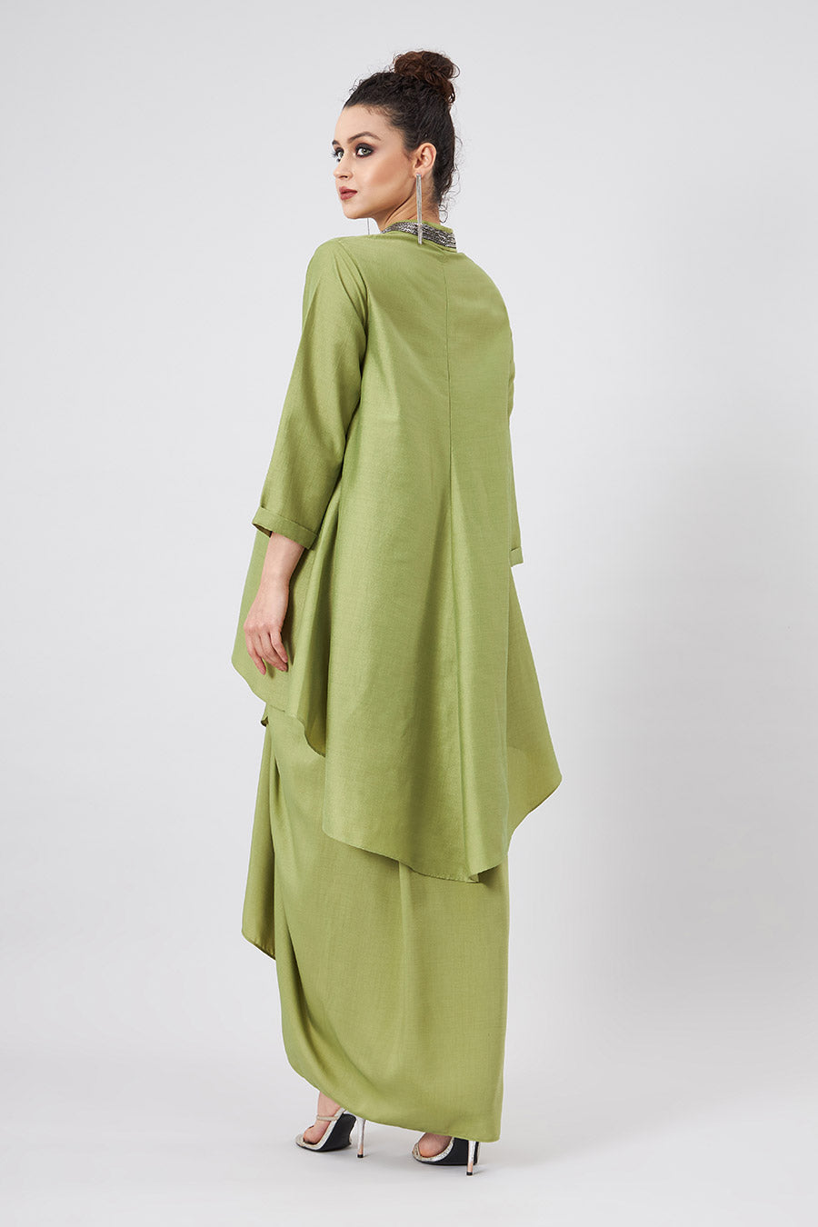 Green Tunic & Drape Skirt Co-Ords Set