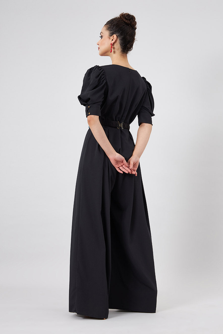 Black Jumpsuit With Crystal Embellished Belt