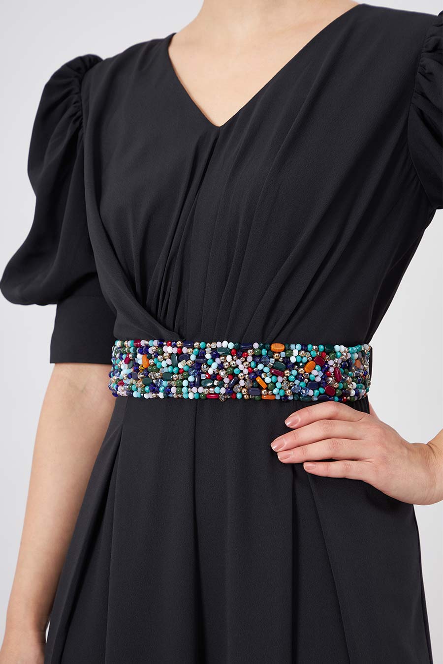 Black Jumpsuit With Crystal Embellished Belt