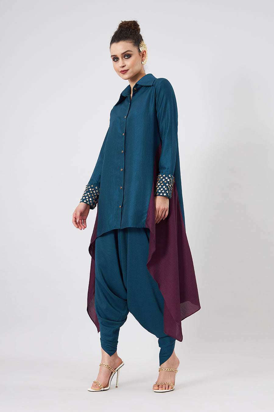 Teal Embellished Tunic & Pants Co-Ord Set