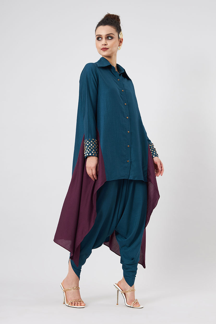 Teal Embellished Tunic & Pants Co-Ord Set
