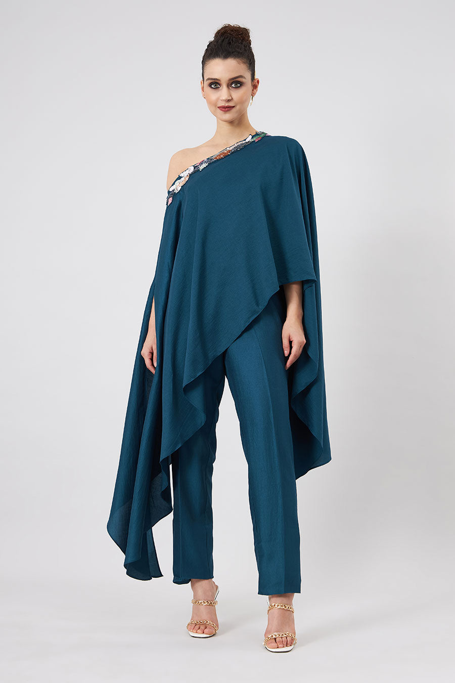 Teal One-Shoulder Tunic & Pant Set