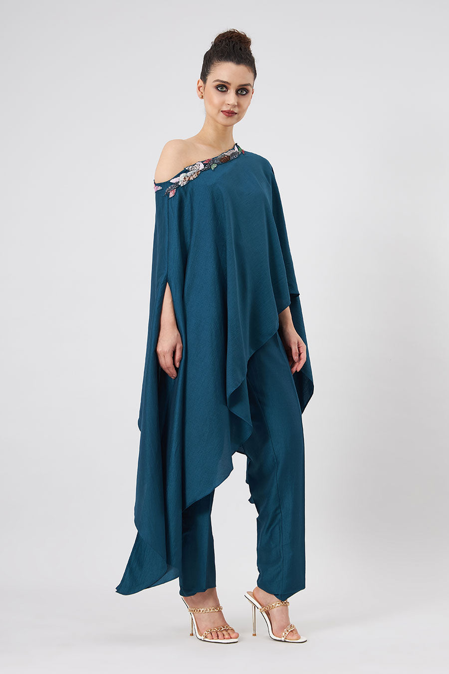 Teal One-Shoulder Tunic & Pant Set