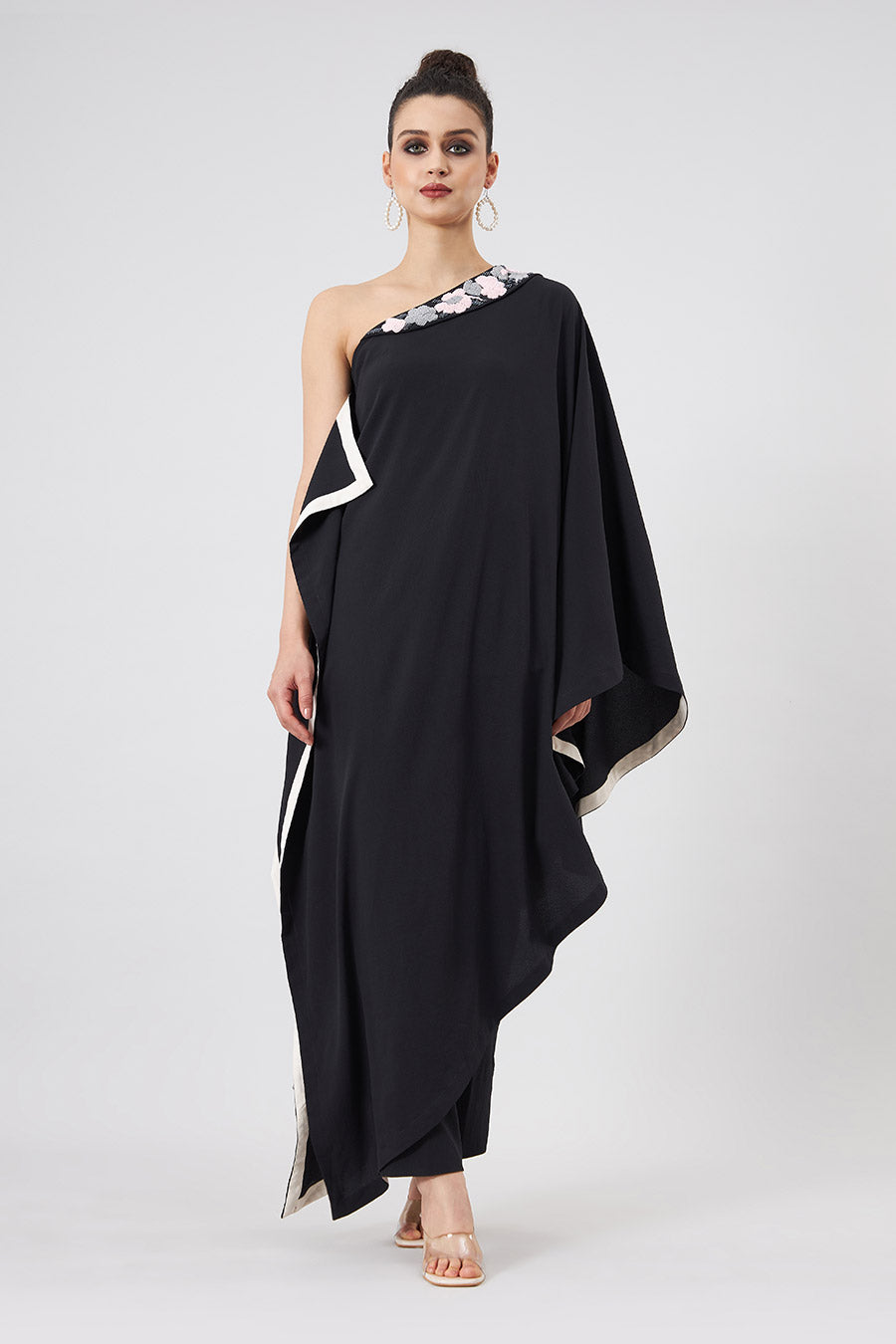 Black One-Shoulder Kaftan & Pant Set