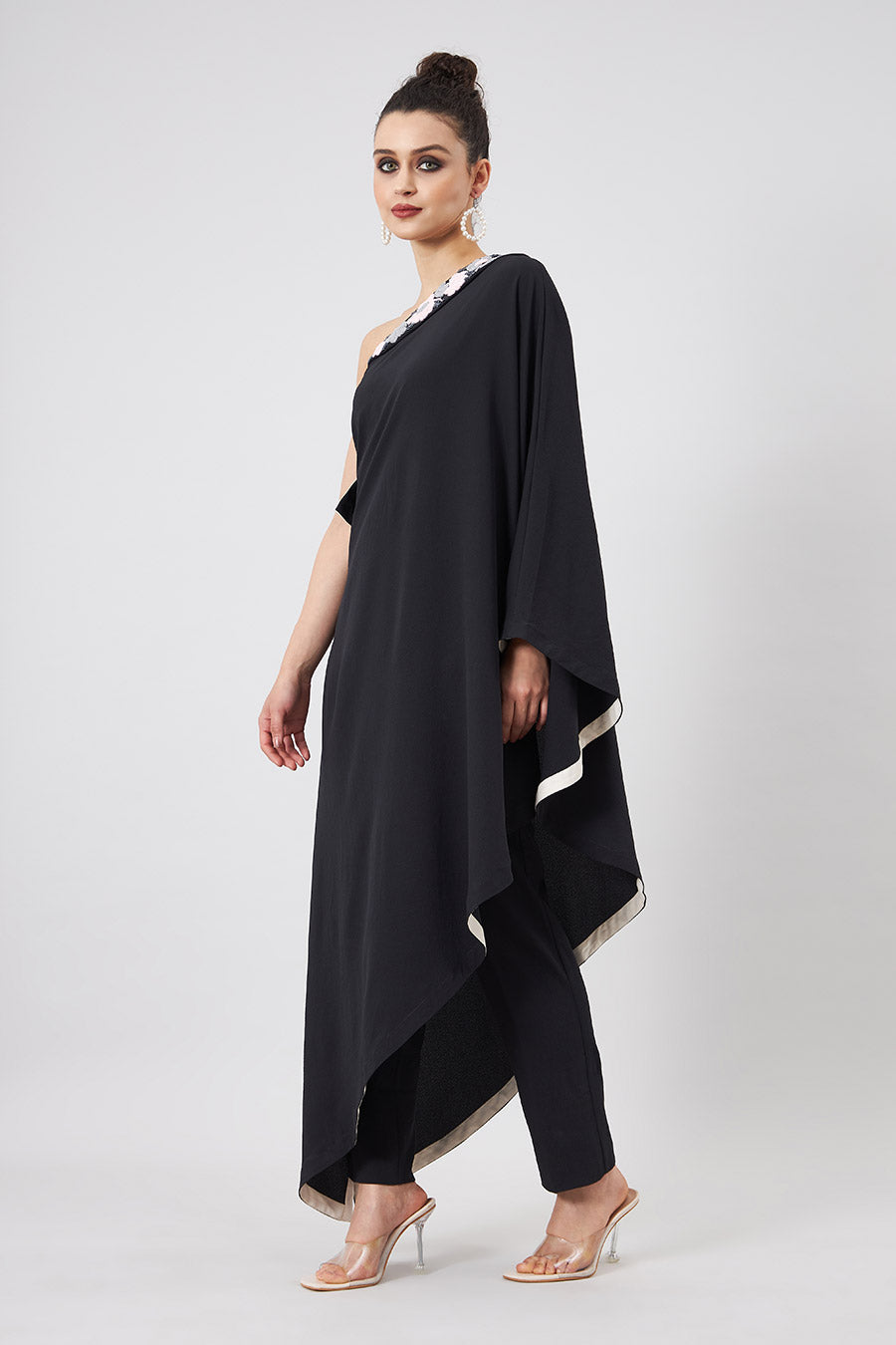 Black One-Shoulder Kaftan & Pant Set