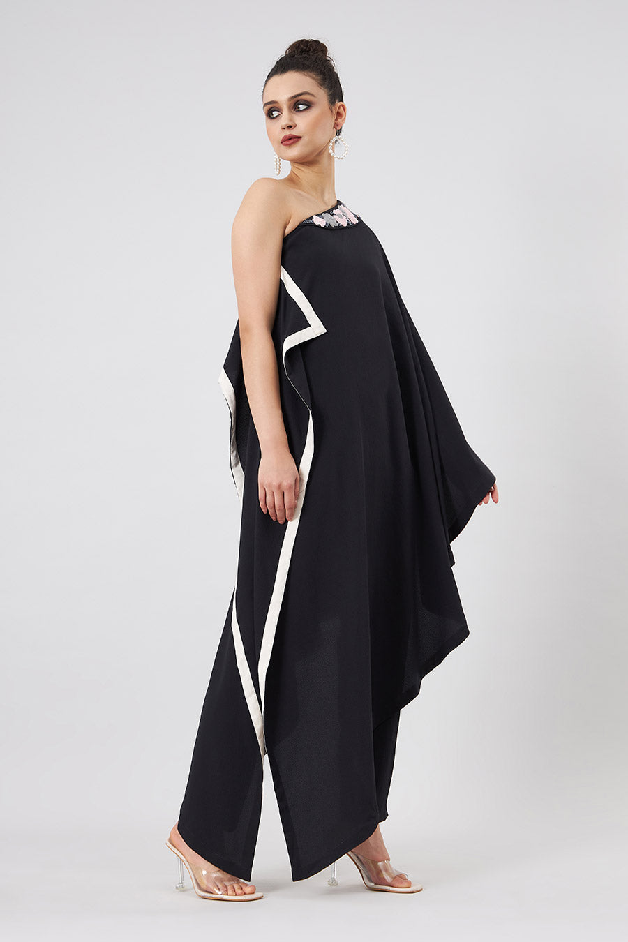 Black One-Shoulder Kaftan & Pant Set