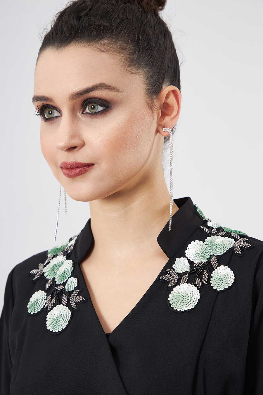 Black Floral Lounge Wrap Dress