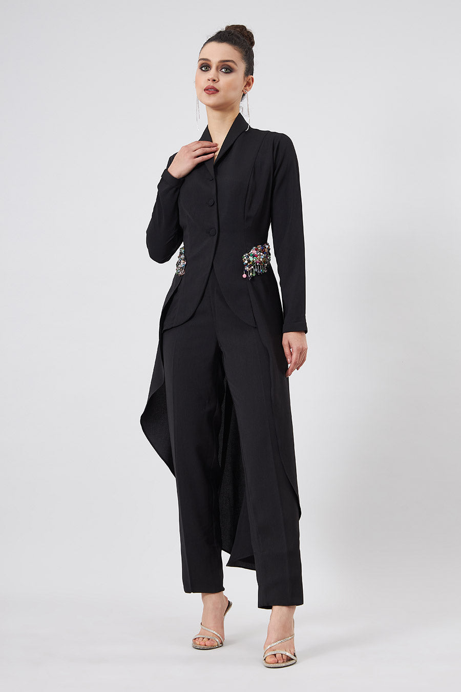 Black Crystal Blazer Tunic & Pant Co-Ord Set