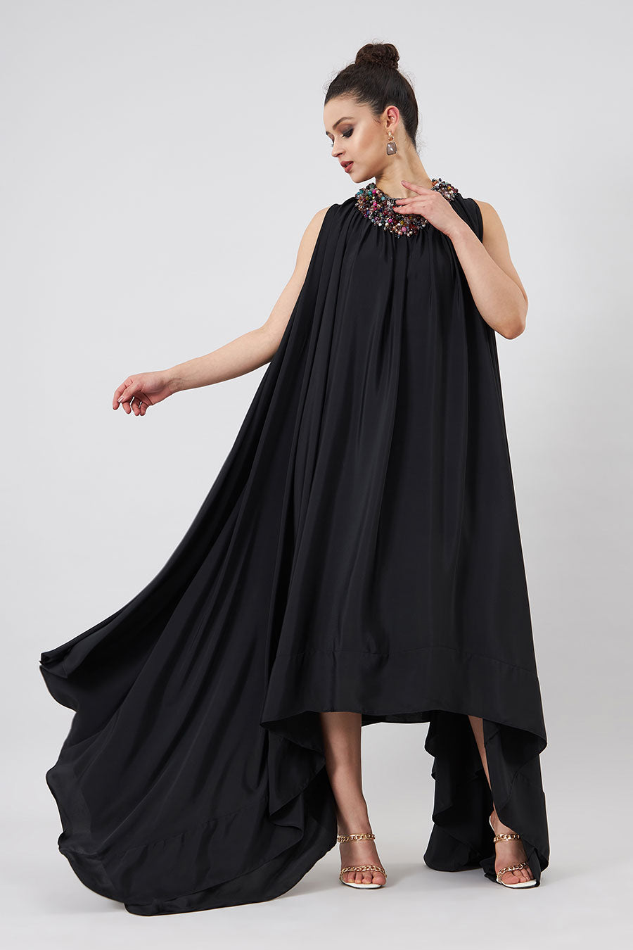 Black Embellsihed Handkerchief Lounge Dress