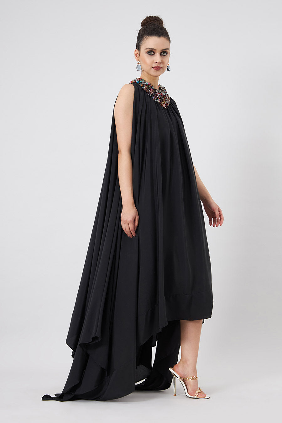 Black Embellsihed Handkerchief Lounge Dress