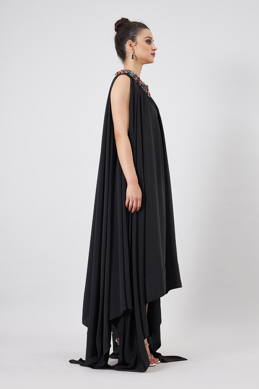 Black Embellsihed Handkerchief Lounge Dress