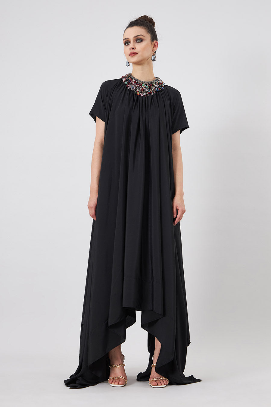 Black Embellsihed Celestial Lounge Dress