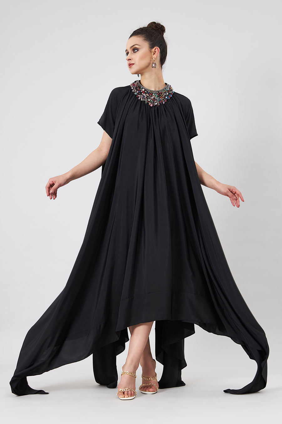 Black Embellsihed Celestial Lounge Dress