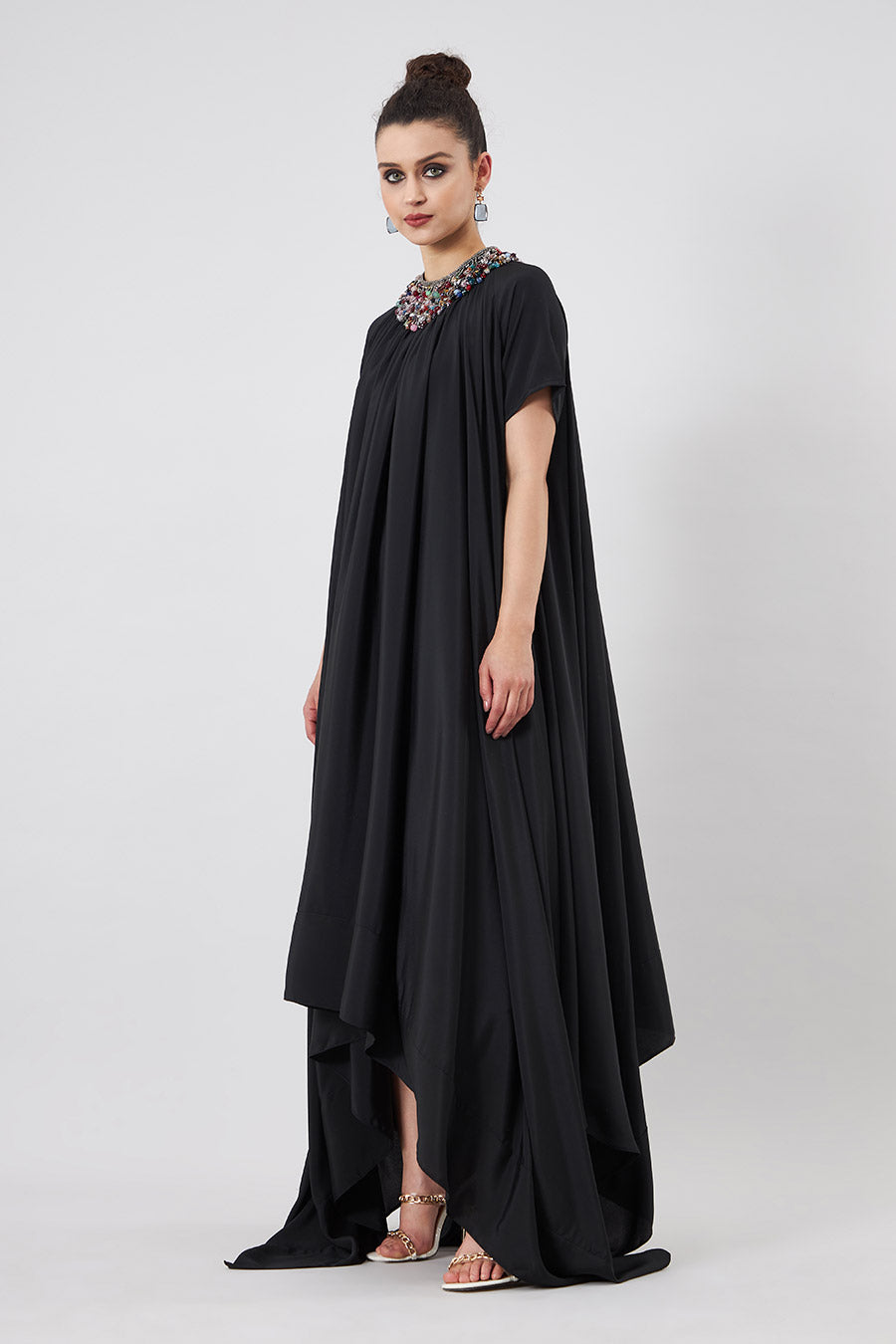 Black Embellsihed Celestial Lounge Dress