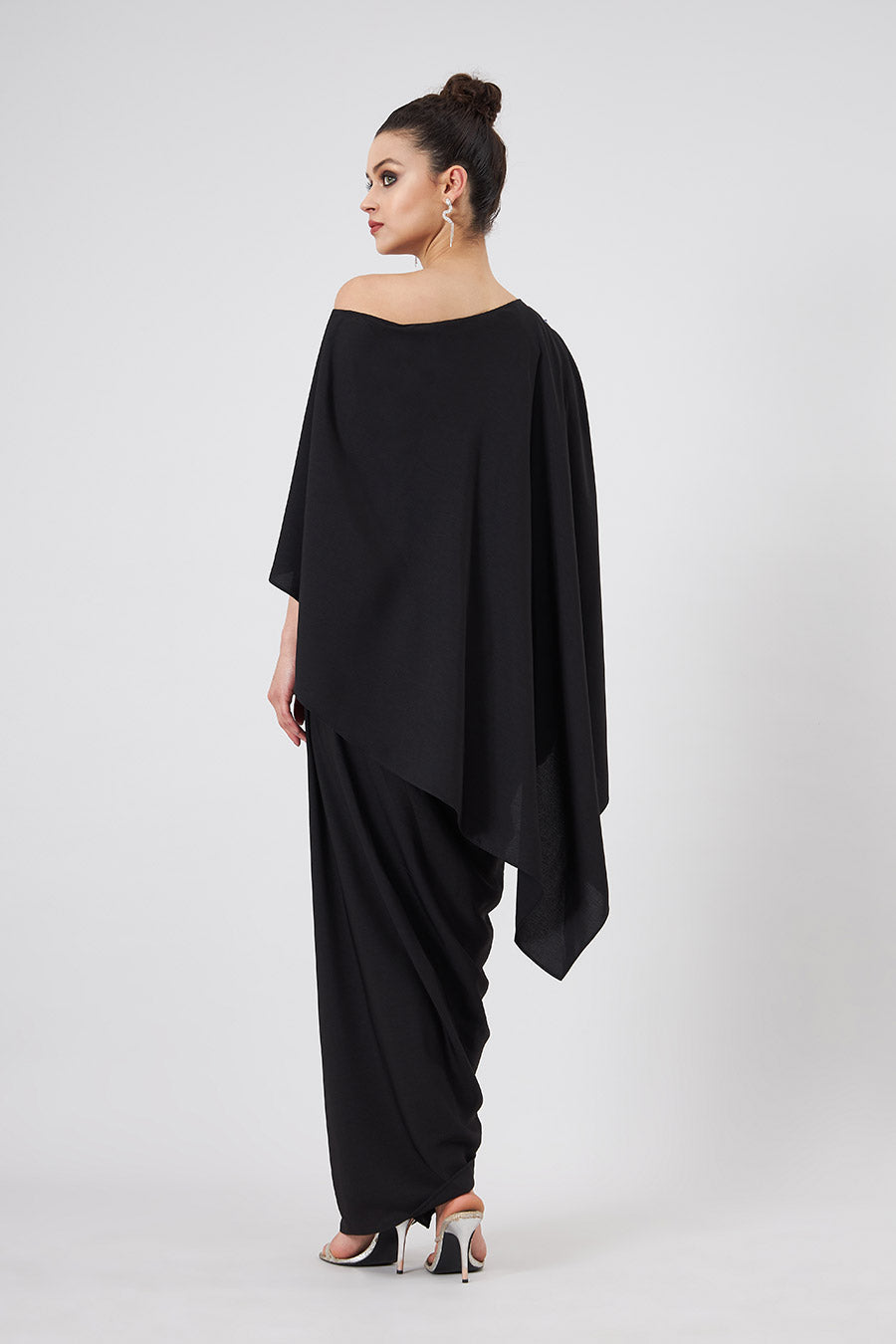 Noir Crystal Embellishment Cape Dress