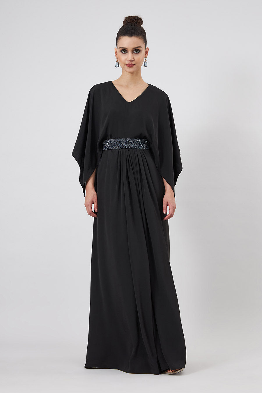 Black Drape Dress With Emebllished Belt