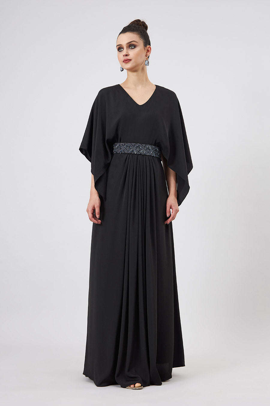 Black Drape Dress With Emebllished Belt