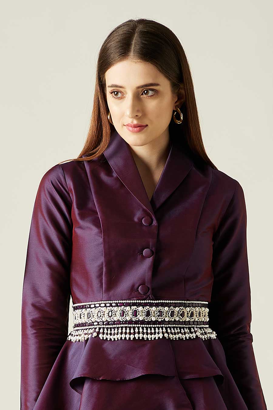 Purple Bead & Pearl Hand Embroidered Belt