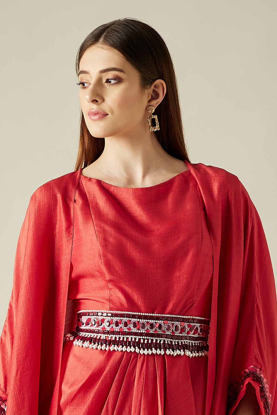 Red Bead & Pearl Hand Embroidered Belt