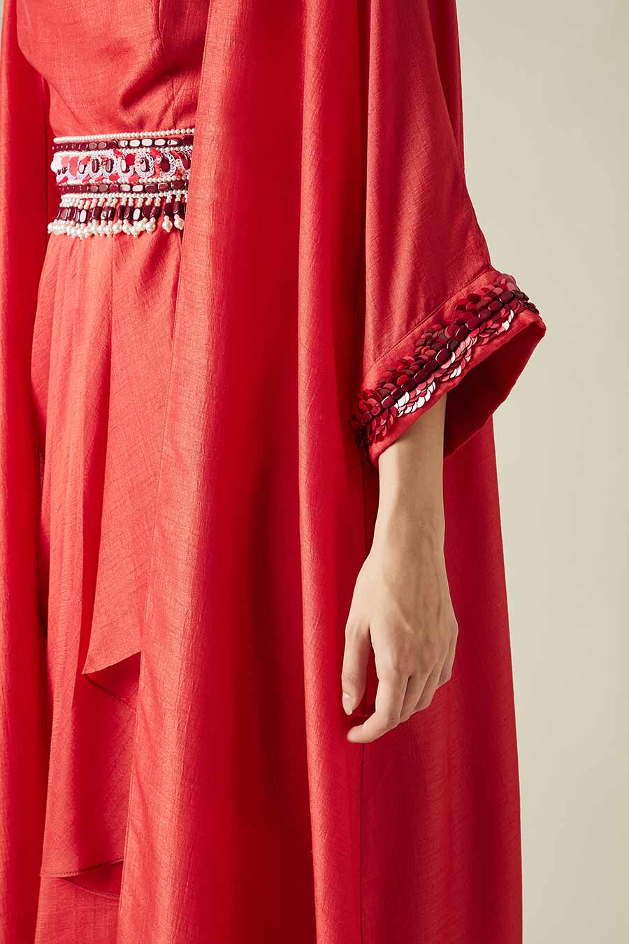 Red Bead & Pearl Hand Embroidered Belt