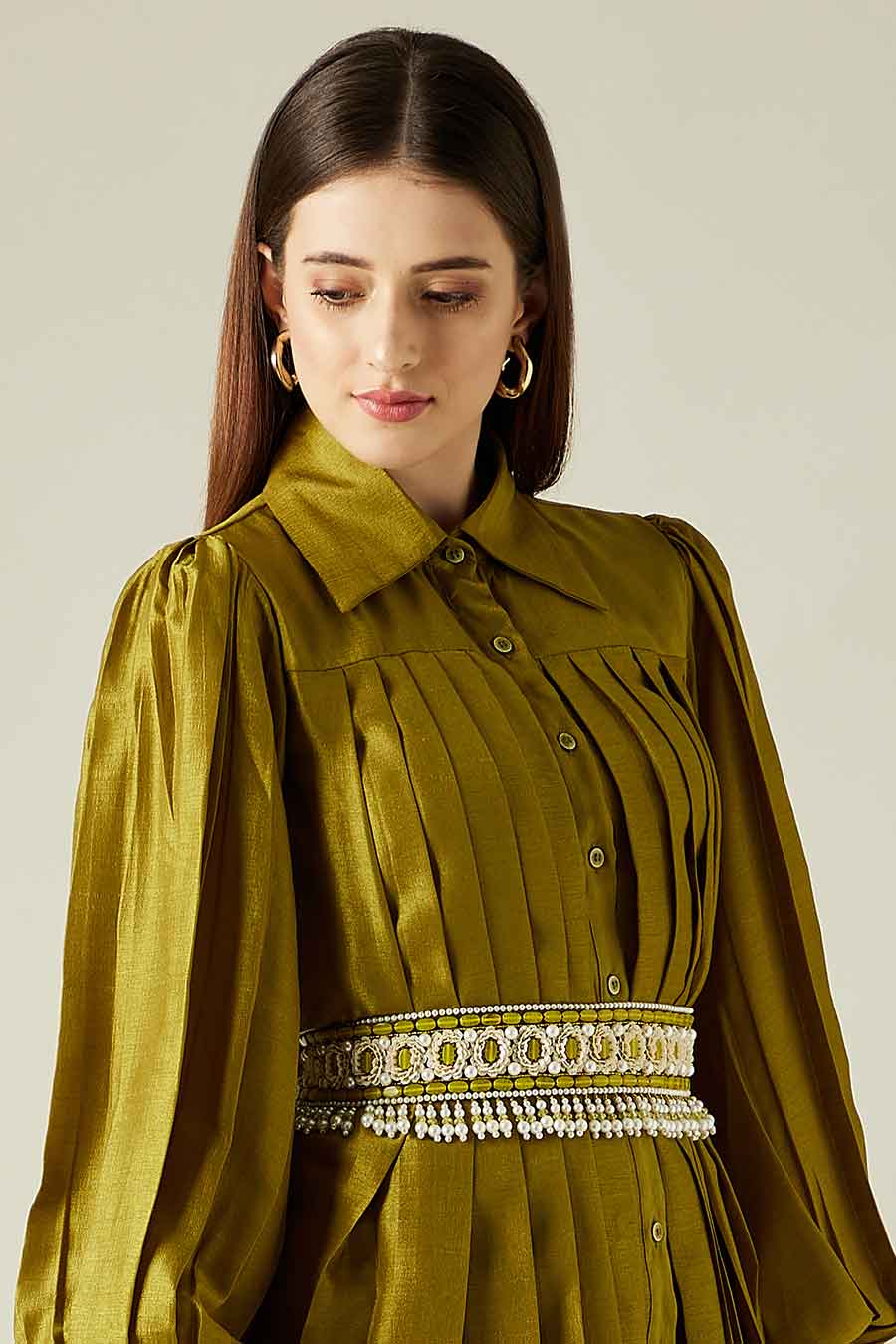 Olive Bead & Pearl Hand Embroidered Belt