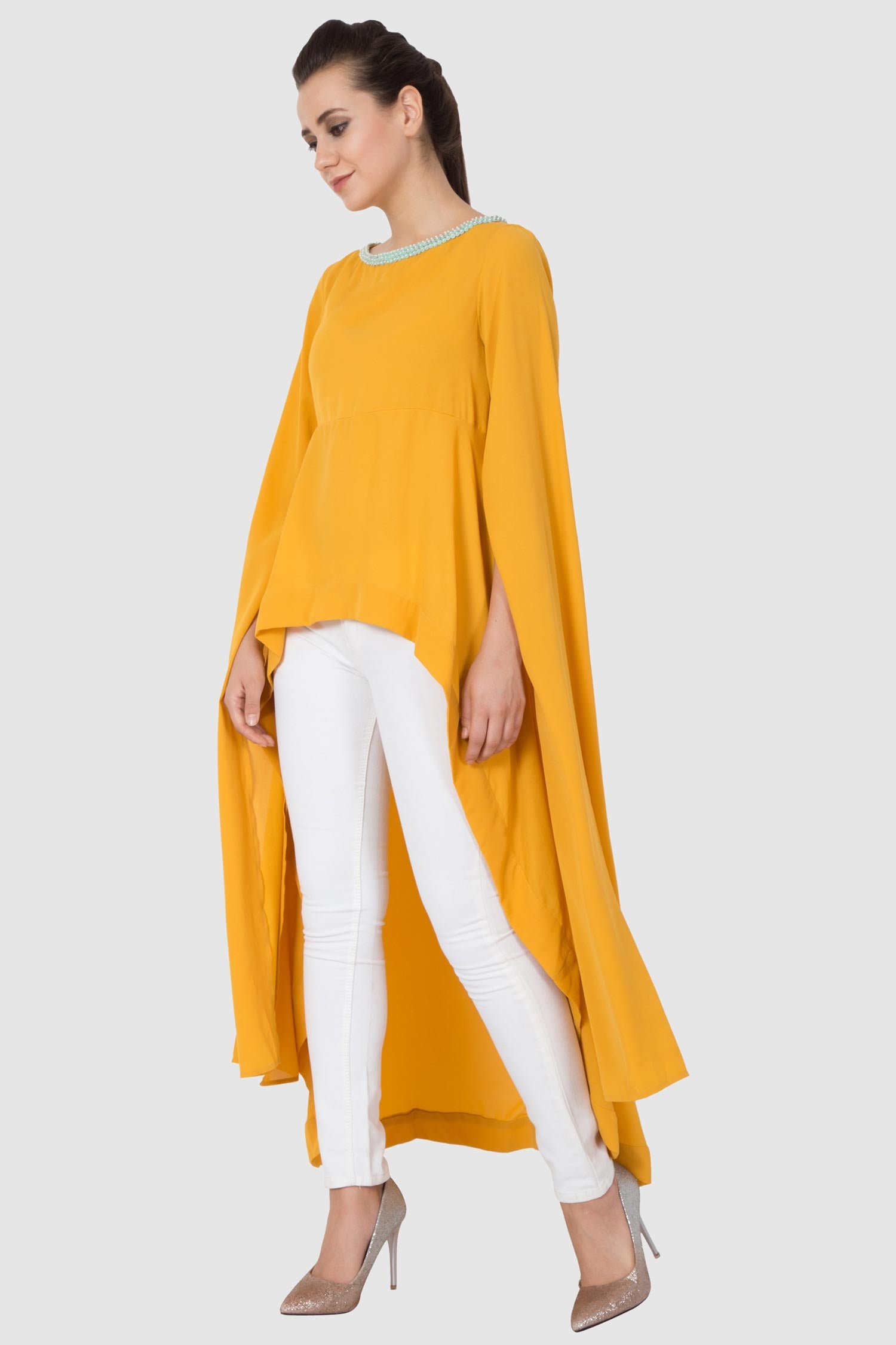 Yellow Boat Neck High Low Tunic