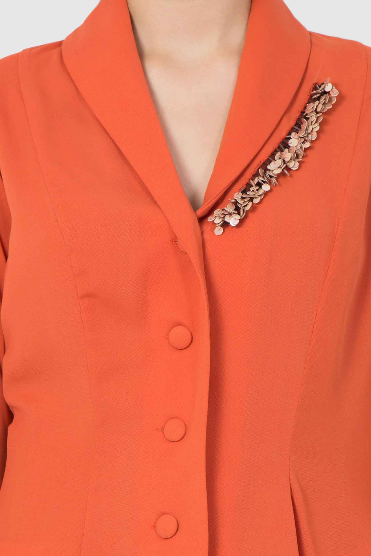 Orange Embroidered Blazer Tunic Top