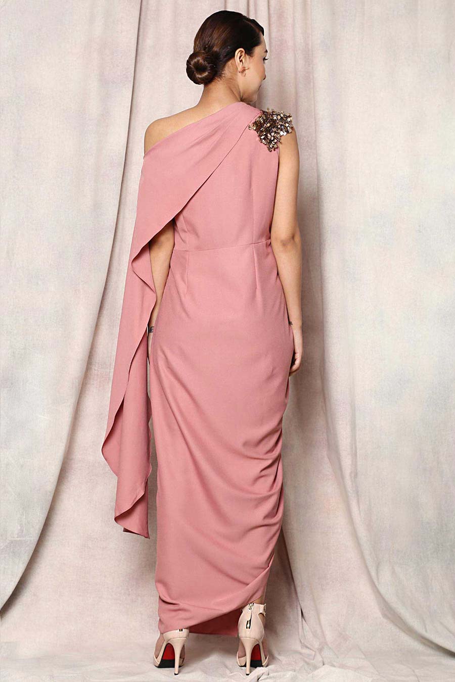 Pink Metallic Fringe Drape Dress