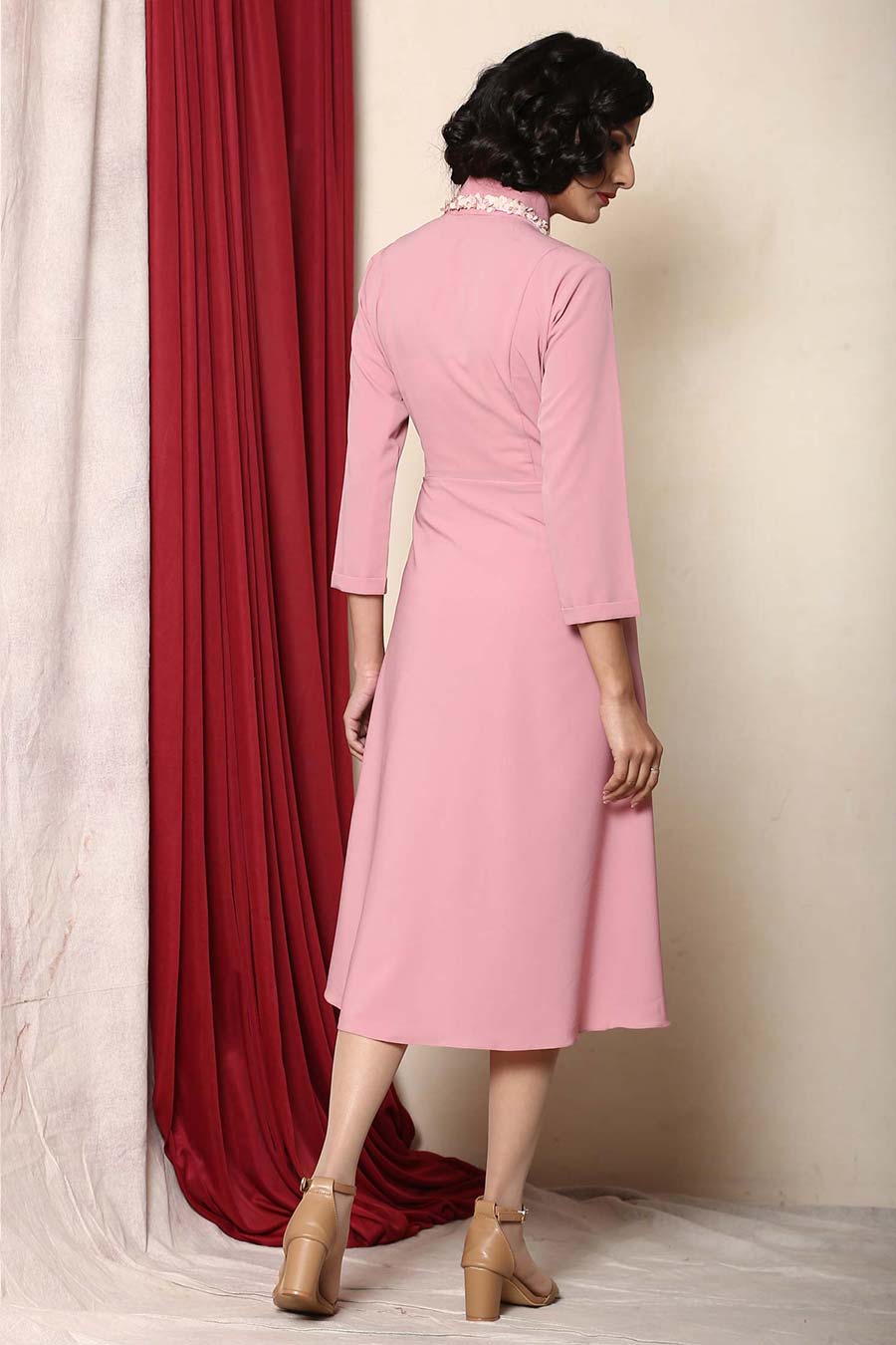 Pink Vintage Midi Wrap Dress