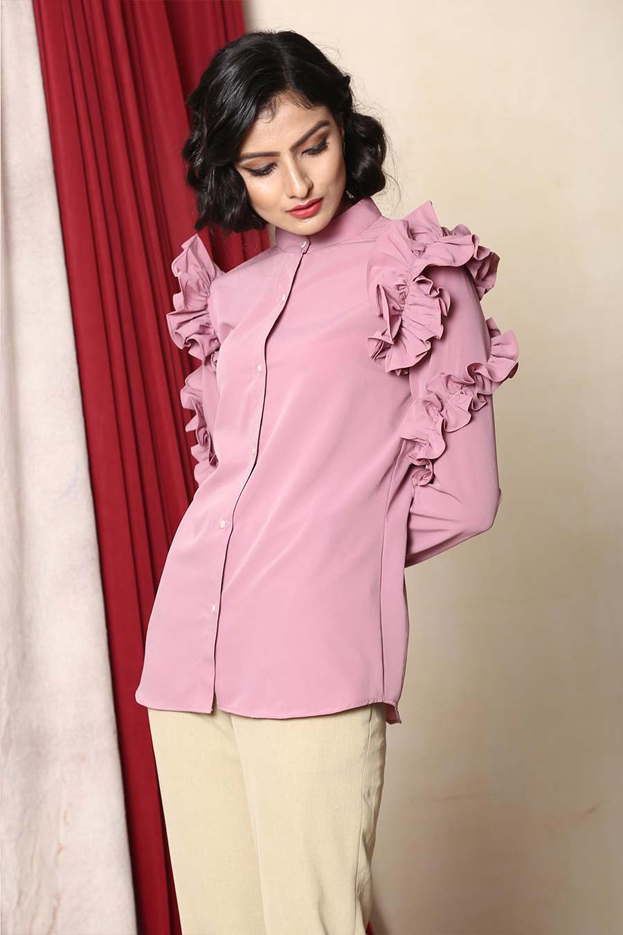 Lilac Ruffle Sequin Cuff Shirt