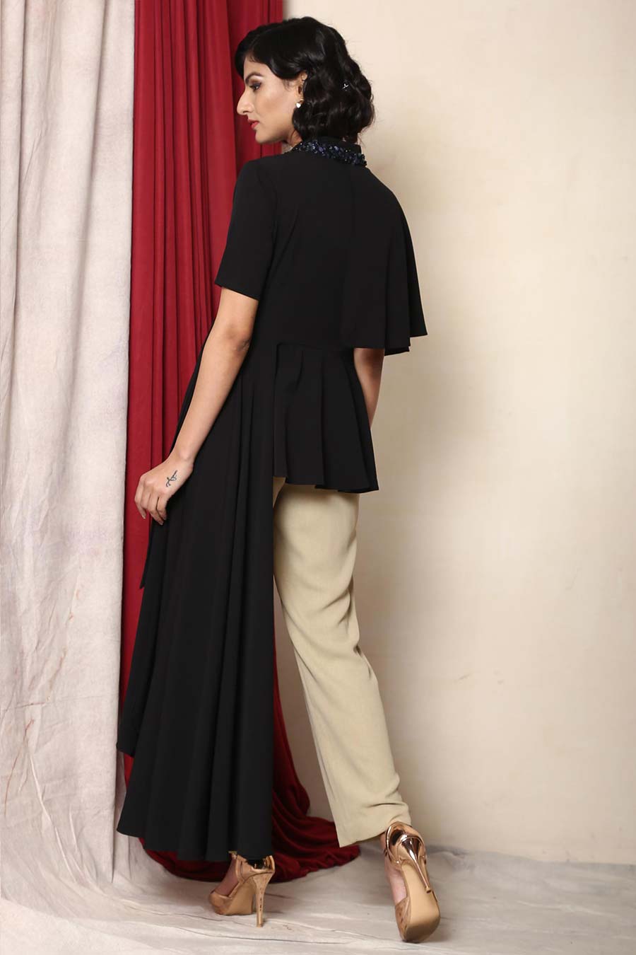 Black Layer Wrap Tunic Top