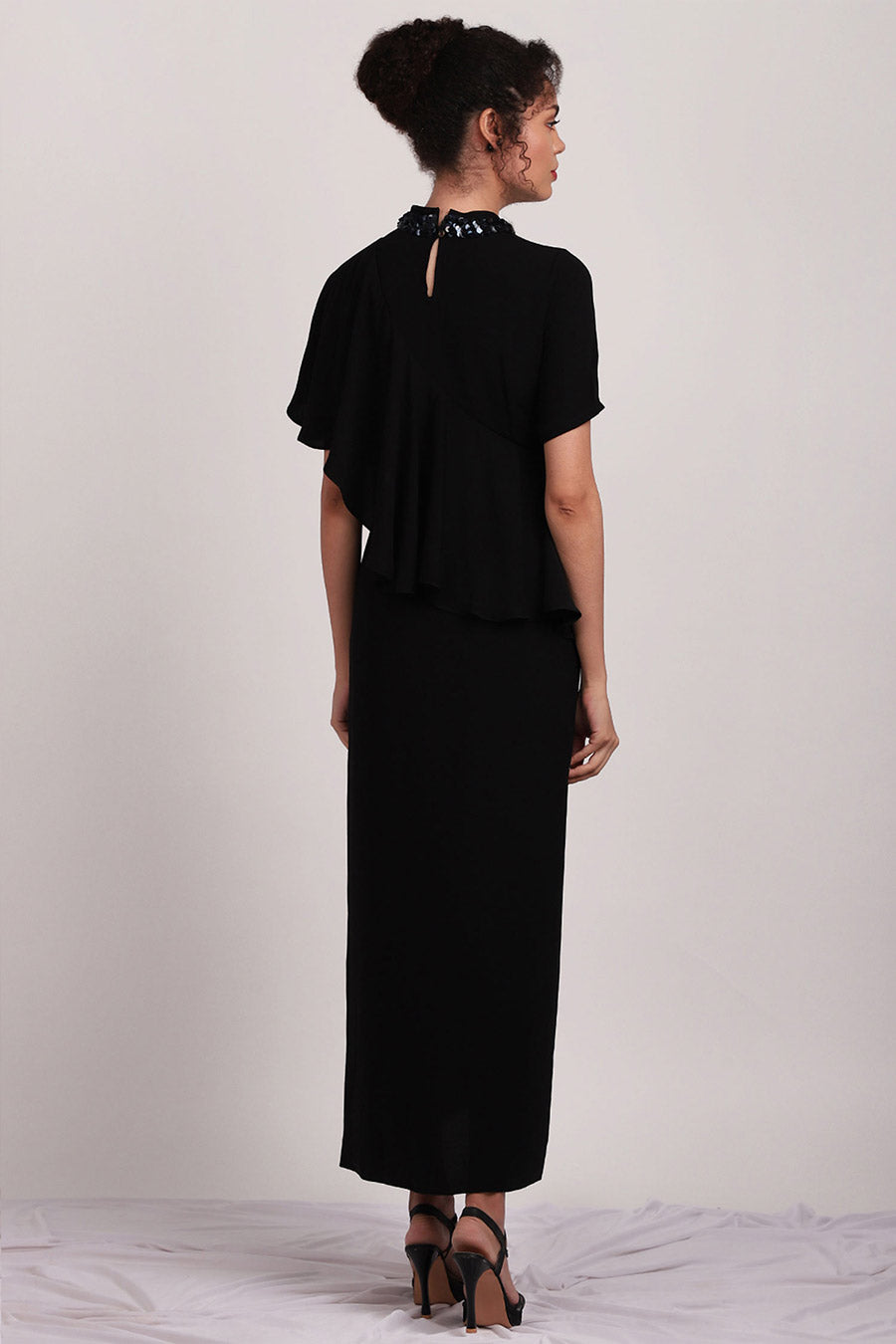 Asymmetric Black Drape Dress