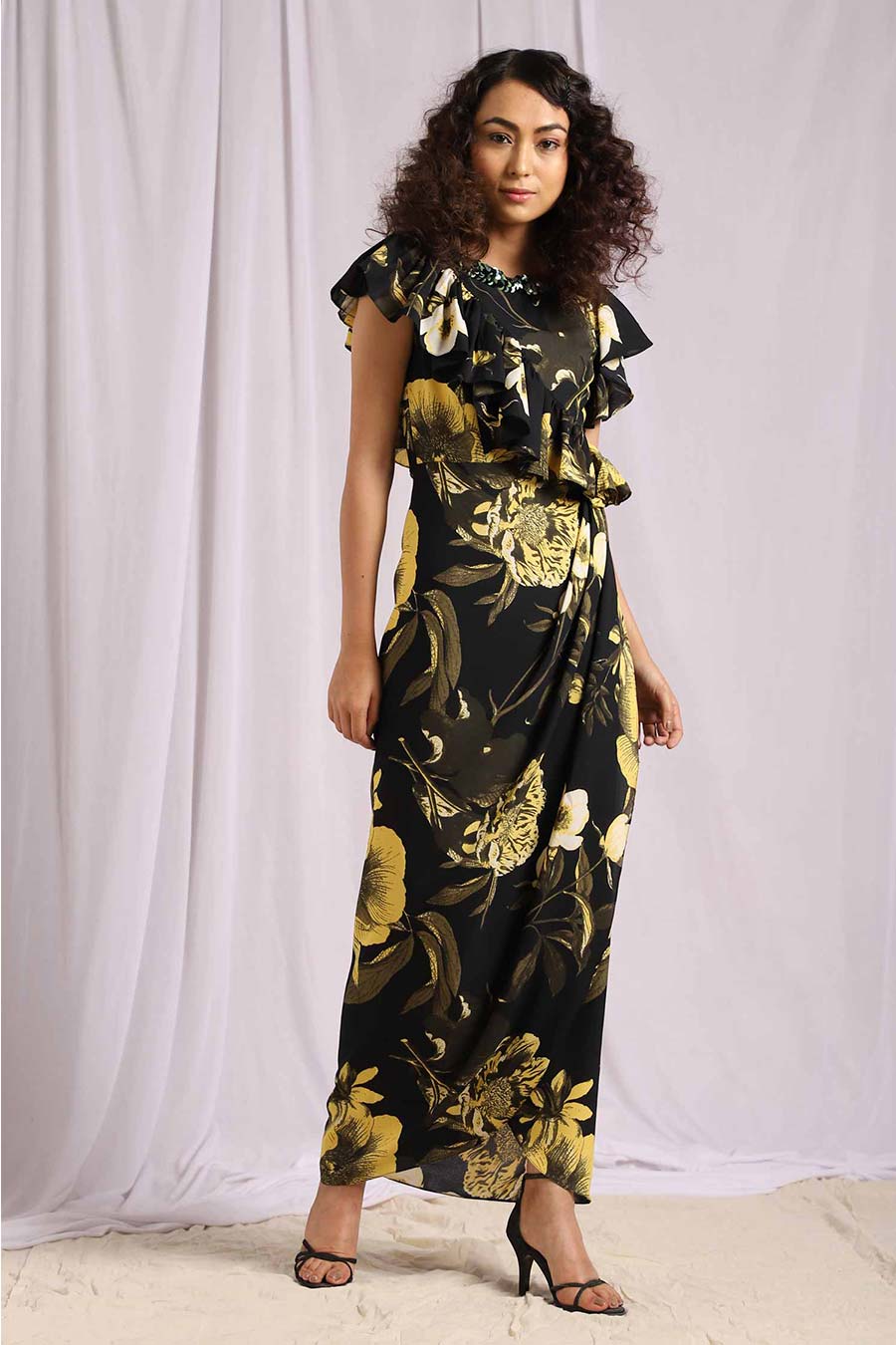 Yellow Tropical Drape Dress