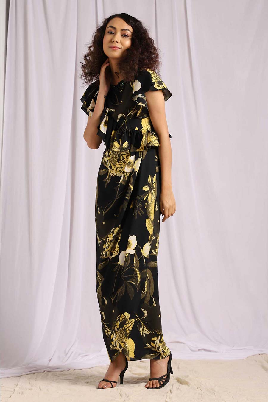 Yellow Tropical Drape Dress