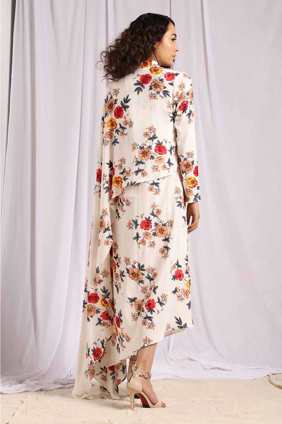 Floral Print Asymmetrical Drape Tunic