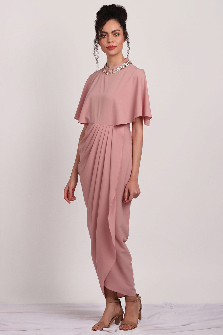 Blush Pink Cape Drape Dress