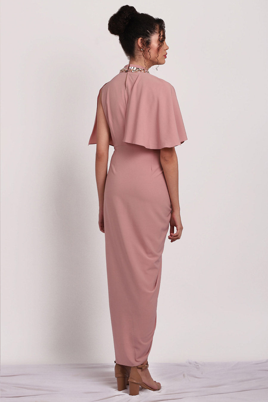 Blush Pink Cape Drape Dress